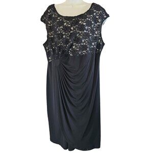 Collection Dressbarn Black Midi Length Dress with Floral Sequin Lace Upper Size